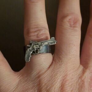 Handmade OOAK (by me) Silver Gun Ring with Patina, size 7.5